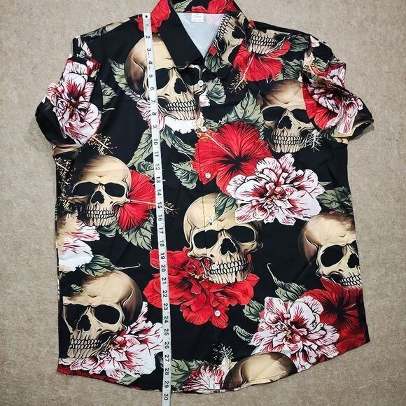 Vacation Skull Short Sleeve Button Up Shirt Mens XLarge #1 - Picture 4 of 5